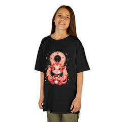 Kids Dragon 8yr  T‑Shirt — Cute Pink Dragon Holding Donut | kids Graphic Tee