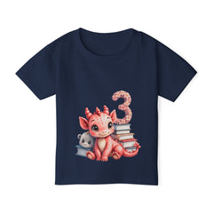 Toddler T-Shirt — Cute Pink Dragon 3rd Birthday Tee with Books