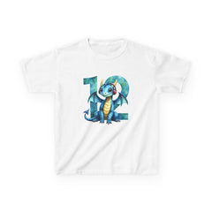 Kids Dragon 12 Birthday T‑Shirt — Cute Blue Dragon Number 12 Tee for Boys & Girls