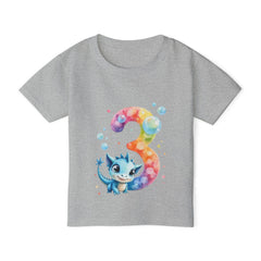 Toddler T‑Shirt — Colorful Number 3 Birthday Tee with Cute Blue Dragon