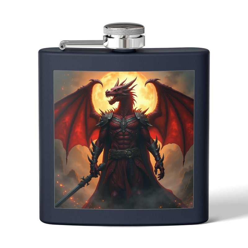 Red Dragon Warrior Flask — 6oz Stainless Steel Hip Flask with Fiery Dragon Design