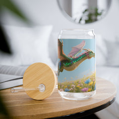 Dragon Flight 16oz Sipper Glass — Colorful Fantasy Dragon with Bamboo Lid & Straw