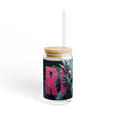 Dragon Eyes 16oz Sipper Glass — Bold Fantasy Drink Jar with 'RISE' Accent