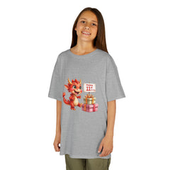Kids Tee — Cute Red Dragon with Gifts “Happy 11th” Birthday Shirt