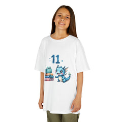 Kids T‑Shirt — Cute Blue Dragon 11th Birthday Design with Presents