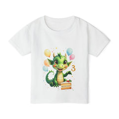 Toddler T-Shirt — Cute Green Dragon Birthday Design (Age 3)