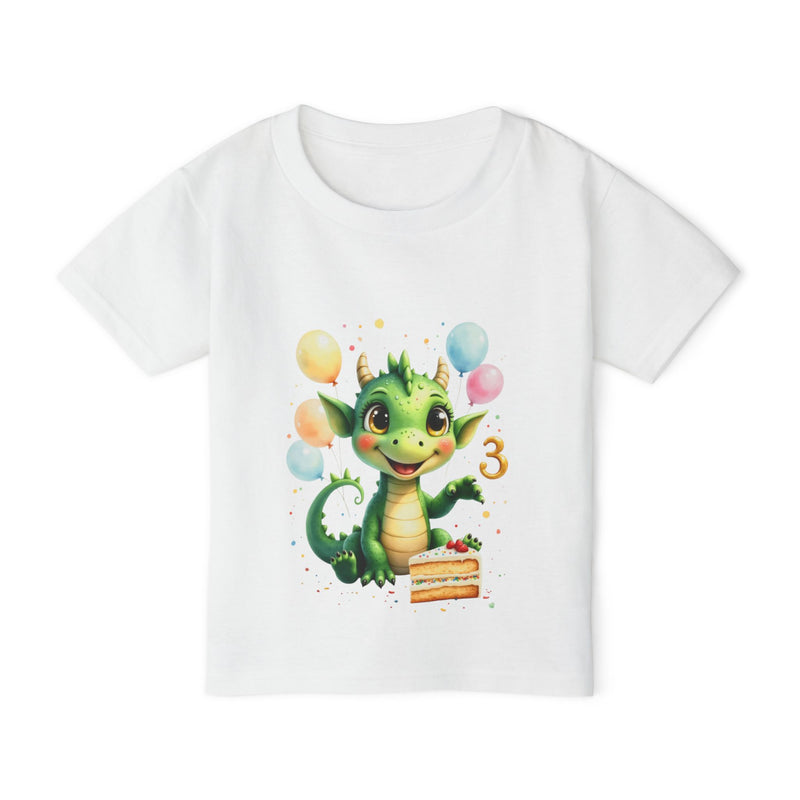 Toddler T-Shirt — Cute Green Dragon Birthday Design (Age 3)