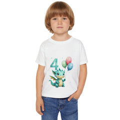 Toddler T-Shirt — Cute Blue Dragon 4th Birthday Tee with Balloons