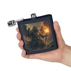 Dragon Warrior Flask — 6oz Stainless Steel Hip Flask with Fiery Knight Art