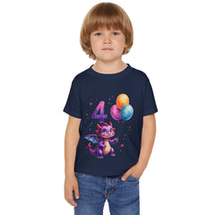 4th Birthday Toddler T‑Shirt — Cute Purple Dragon with Balloons