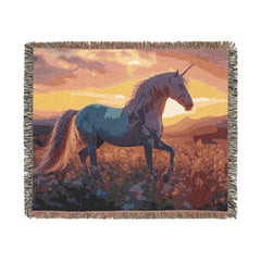 Unicorn Woven Blanket — Mystical Sunset & Twilight Horse Tapestry Throw