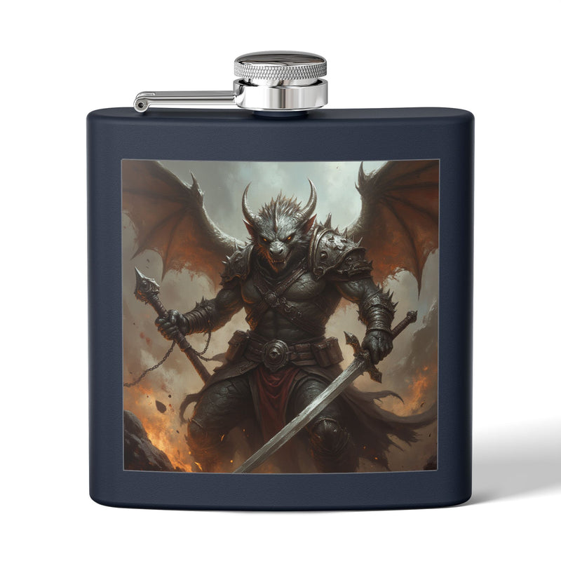 Dragon Warrior Stainless Steel Flask — 6oz Fantasy Dragon Knight Hip Flask