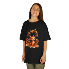 Kids Tee — Autumn dragon with Leaf Wreath | Cute Fall Children’s Shirt