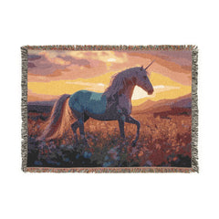 Unicorn Woven Blanket — Mystical Sunset & Twilight Horse Tapestry Throw