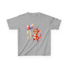 Kids 9th Birthday Dragon T-Shirt — Cute Party Dragon with Balloons