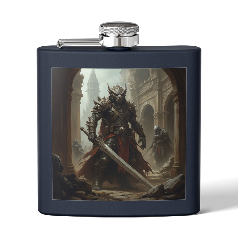 Dragon Knight Warrior Flask — 6oz Stainless Steel Hip Flask with Fantasy Armor Design