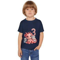 Toddler T-Shirt — Cute Pink Dragon 3rd Birthday Tee with Books