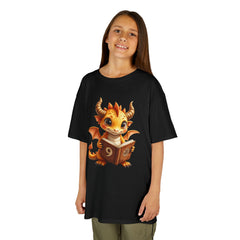 Kids Dragon 9 yrs Tee — Cute Fantasy Dragon with Book