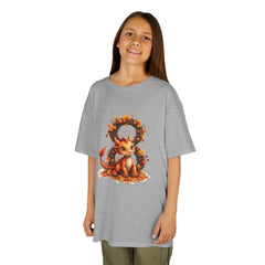 Kids Tee — Autumn dragon with Leaf Wreath | Cute Fall Children’s Shirt