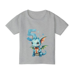 5th Birthday Dragon Toddler T-Shirt — Cute Blue Dragon Age 5 Tee