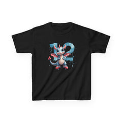 Kids 12th Birthday Dragon T-Shirt — Cute Blue Cartoon Dragon with Number 12
