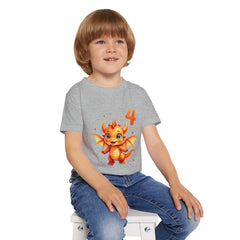 4th Birthday Toddler T‑Shirt — Cute Orange Dragon Birthday Tee