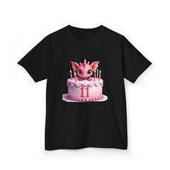 Kids Birthday Tee — Pink Dragon Cake with Number 11