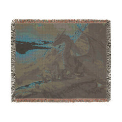 Dragon family of 4, one adult Woven Blanket — Fantasy Dragon Throw