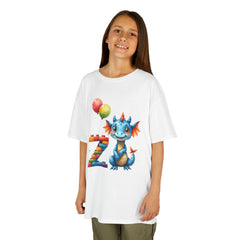 Kids Tee — Cute Blue Dragon with Number 7 & Balloons Birthday Shirt