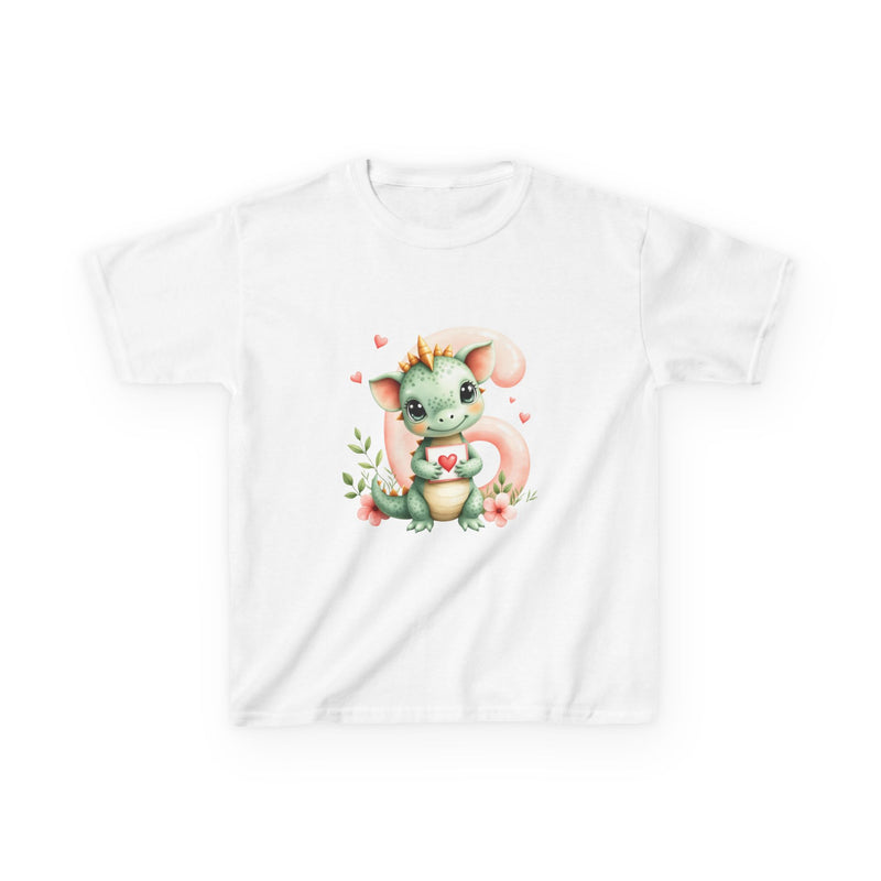 Kids Tee — Cute Watercolor Baby Dragon Holding Heart (Valentine’s/Gift)
