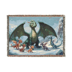 Dragon Family of 6, one parent. Woven Blanket — Fantasy Dragon Throw