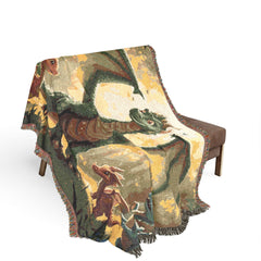 Dragon Family of 5, one adult. Woven Blanket — Fantasy Throw