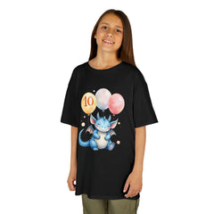Kids 10th Birthday Dragon T-Shirt – Cute Blue Dragon with Balloons