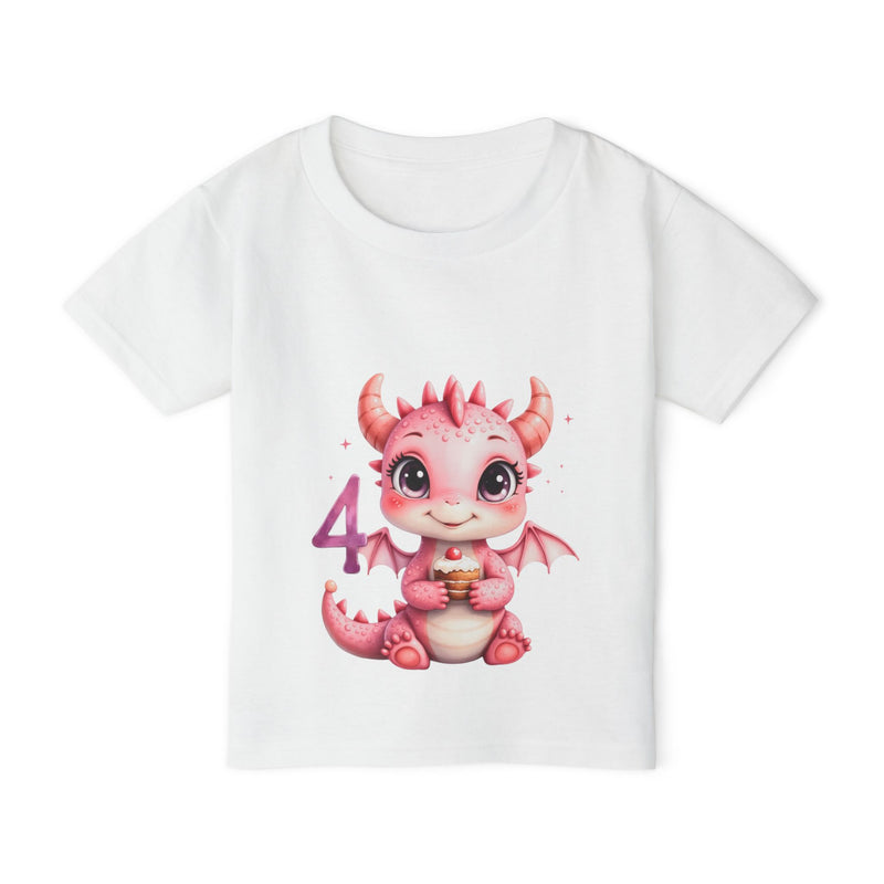 Toddler T-Shirt — Cute Pink Baby Dragon 4th Birthday Shirt