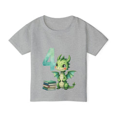 4th Birthday Dragon Toddler T-Shirt — Cute Green Dragon with Books