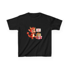 Kids Tee — Cute Red Dragon with Gifts “Happy 11th” Birthday Shirt
