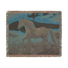 Unicorn Woven Blanket — Mystical Sunset & Twilight Horse Tapestry Throw