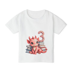 Toddler T-Shirt — Cute Pink Dragon 3rd Birthday Tee with Books