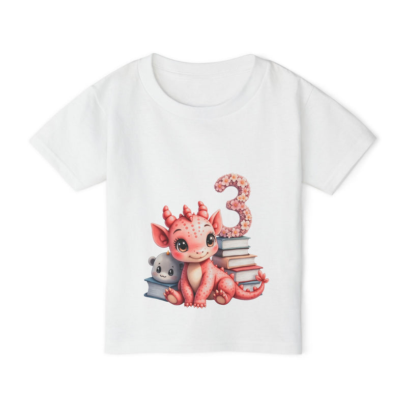 Toddler T-Shirt — Cute Pink Dragon 3rd Birthday Tee with Books