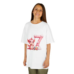 Kids 7th Birthday T‑Shirt — Cute Pink Dragon Number 7 Design