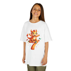 Kids' 7th Birthday Dragon T‑Shirt — Cute Orange Dragon on Number 7