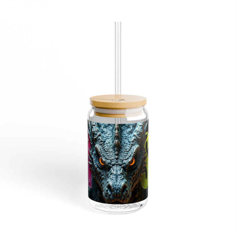 Dragon Eyes 16oz Sipper Glass — Bold Fantasy Drink Jar with 'RISE' Accent
