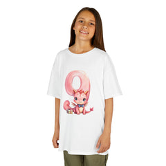 Kids Birthday Number 9 Tee — Cute Pink dragon with Balloon Number 9