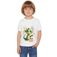 Toddler T-Shirt — Cute Green Dragon Birthday Design (Age 3)