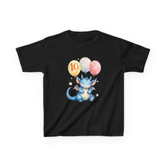 Kids 10th Birthday Dragon T-Shirt – Cute Blue Dragon with Balloons