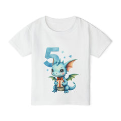 5th Birthday Dragon Toddler T-Shirt — Cute Blue Dragon Age 5 Tee