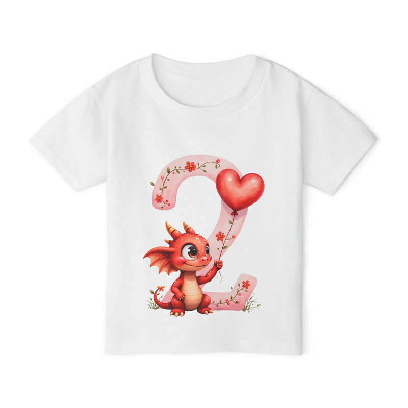 Toddler T-Shirt — Cute Red Dragon Holding Heart Balloon Number 2