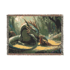 Dragon family of 2 Woven Blanket — Mythic Forest Fantasy Throw