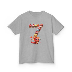 Kids Cupcake Number 7 T-Shirt — Cute Red Dragon Birthday Tee