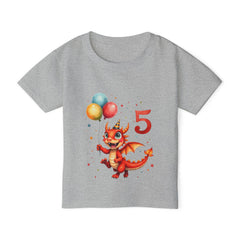 5th Birthday Dragon Toddler T-Shirt — Cute Red Dragon with Balloons